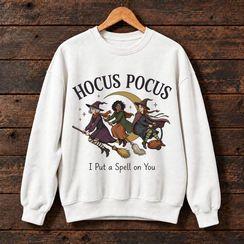 Hocus Pocus Witch Sweatshirt, I Put a Spell on You Crewneck, Funny Halloween Witch Graphic Sweater, Spooky Season Gift