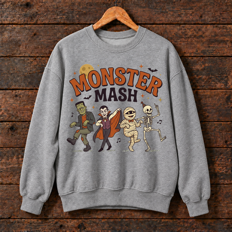 Monster Mash Halloween Sweatshirt, Classic Monsters Crewneck, Frankenstein Dracula Mummy Skeleton Graphic Sweater, Spooky Season Gift