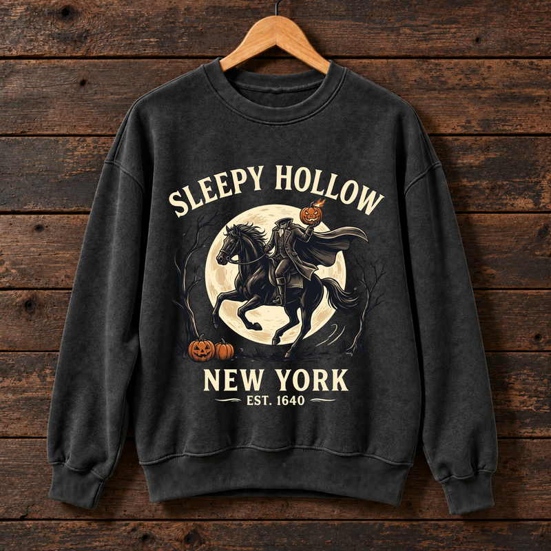 Sleepy Hollow New York Sweatshirt, Headless Horseman Halloween Crewneck, Vintage Pumpkin Gothic Graphic Sweater, Spooky Fall Gift