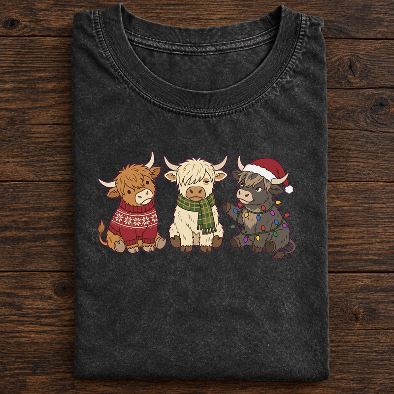 Festive Highland Cow Christmas T-Shirt