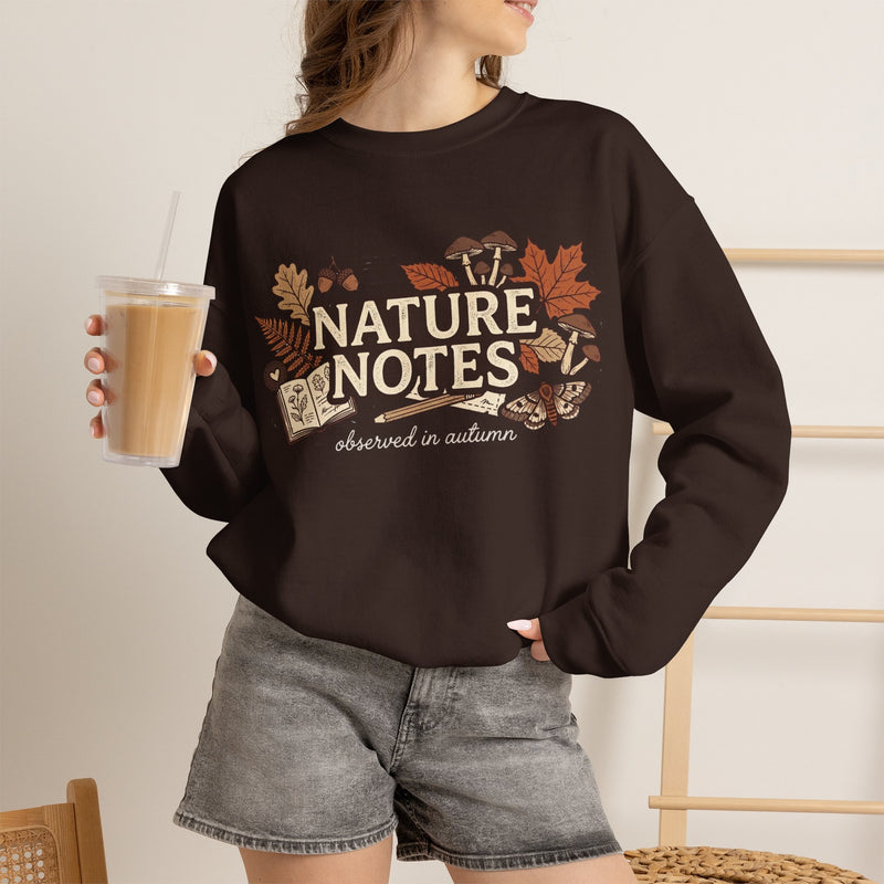 Nature Notes Fall Sweatshirt, Autumn Botanical Crewneck Sweater, Vintage Mushroom Leaves Moth Graphic Pullover, Cozy Nature Lover Gift