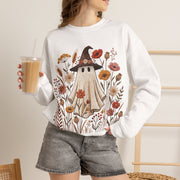 Cute Ghost Witch Fall Sweatshirt, Floral Halloween Crewneck Sweater, Boho Wildflower Spooky Season Pullover, Cozy Autumn Ghost Gift