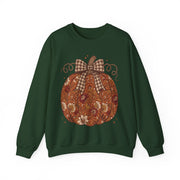 Floral Pumpkin Bow Fall Sweatshirt, Vintage Autumn Pumpkin Crewneck, Coquette Plaid Bow Sweater, Thanksgiving Fall Gift
