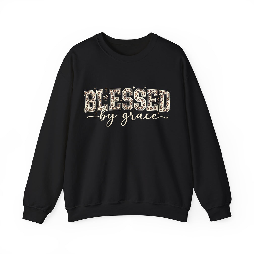 Blessed by Grace Christian Sweatshirt, Leopard Print Faith Crewneck, Western Christian Graphic Sweater, Religious Gift for Her