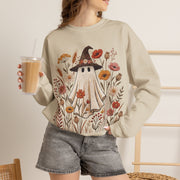 Cute Ghost Witch Fall Sweatshirt, Floral Halloween Crewneck Sweater, Boho Wildflower Spooky Season Pullover, Cozy Autumn Ghost Gift