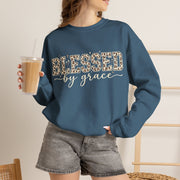Blessed by Grace Christian Sweatshirt, Leopard Print Faith Crewneck, Western Christian Graphic Sweater, Religious Gift for Her