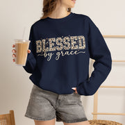 Blessed by Grace Christian Sweatshirt, Leopard Print Faith Crewneck, Western Christian Graphic Sweater, Religious Gift for Her