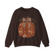 Floral Pumpkin Bow Fall Sweatshirt, Vintage Autumn Pumpkin Crewneck, Coquette Plaid Bow Sweater, Thanksgiving Fall Gift