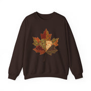 Patchwork Maple Leaf Fall Sweatshirt, Quilted Autumn Leaf Crewneck Sweater, Vintage Floral Plaid Thanksgiving Pullover, Cozy Fall Gift