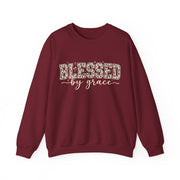 Blessed by Grace Christian Sweatshirt, Leopard Print Faith Crewneck, Western Christian Graphic Sweater, Religious Gift for Her