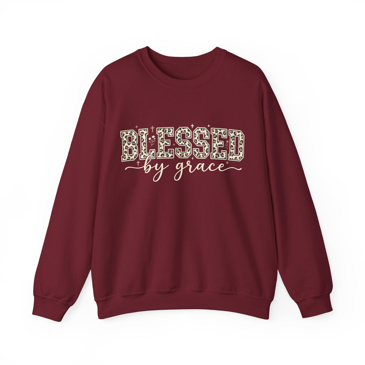 Blessed by Grace Christian Sweatshirt, Leopard Print Faith Crewneck, Western Christian Graphic Sweater, Religious Gift for Her
