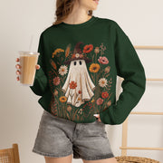 Cute Ghost Witch Fall Sweatshirt, Floral Halloween Crewneck Sweater, Boho Wildflower Spooky Season Pullover, Cozy Autumn Ghost Gift