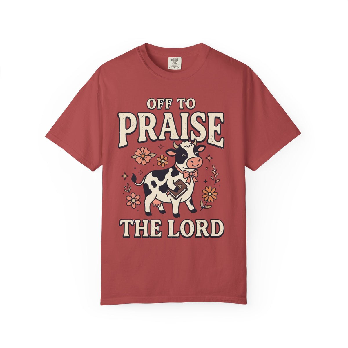 Comfort Colors Off to Praise the Lord Christian T-Shirt, Cute Cow Bible Tee, Floral Faith Graphic Shirt, Western Christian Gift