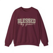 Blessed by Grace Christian Sweatshirt, Leopard Print Faith Crewneck, Western Christian Graphic Sweater, Religious Gift for Her