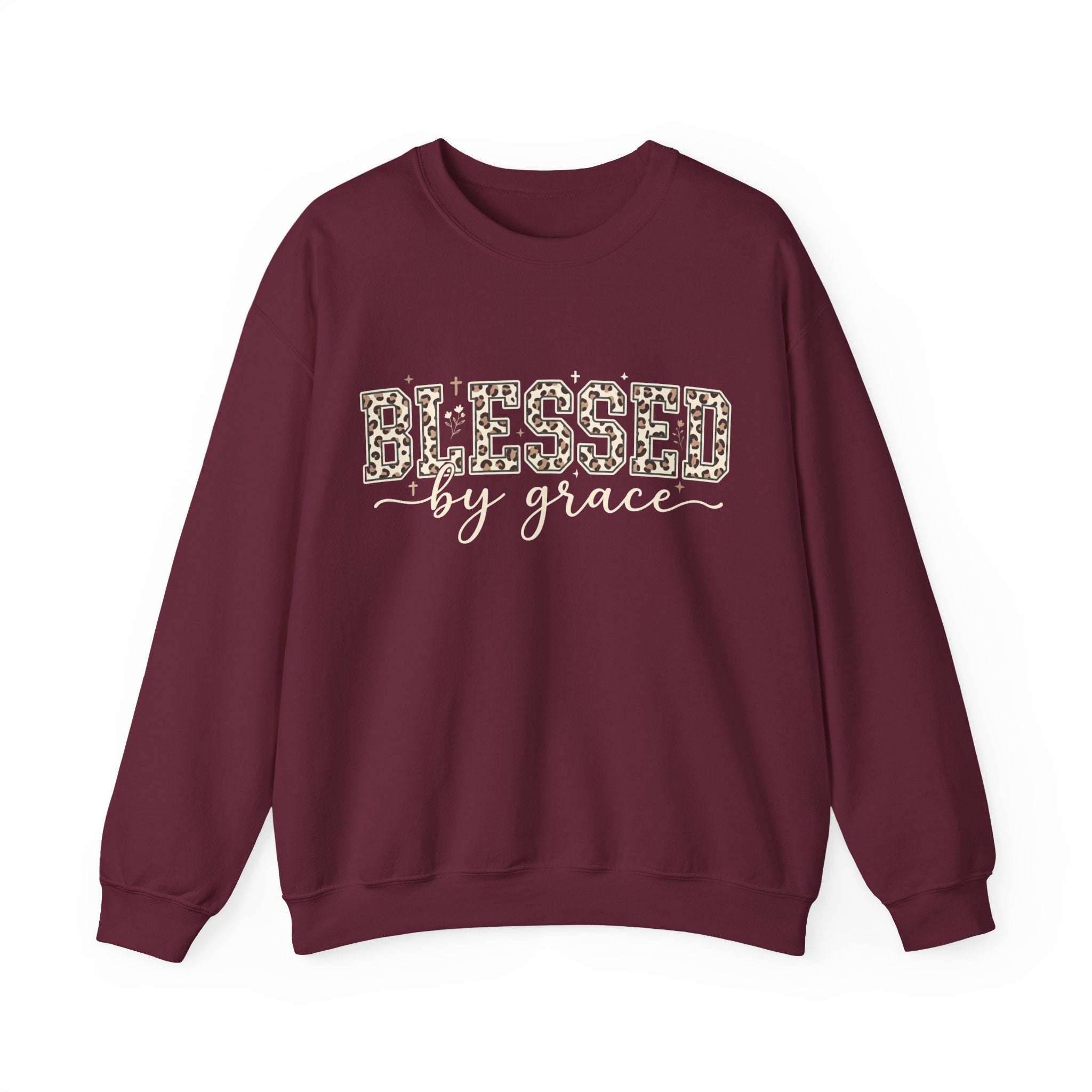 Blessed by Grace Christian Sweatshirt, Leopard Print Faith Crewneck, Western Christian Graphic Sweater, Religious Gift for Her