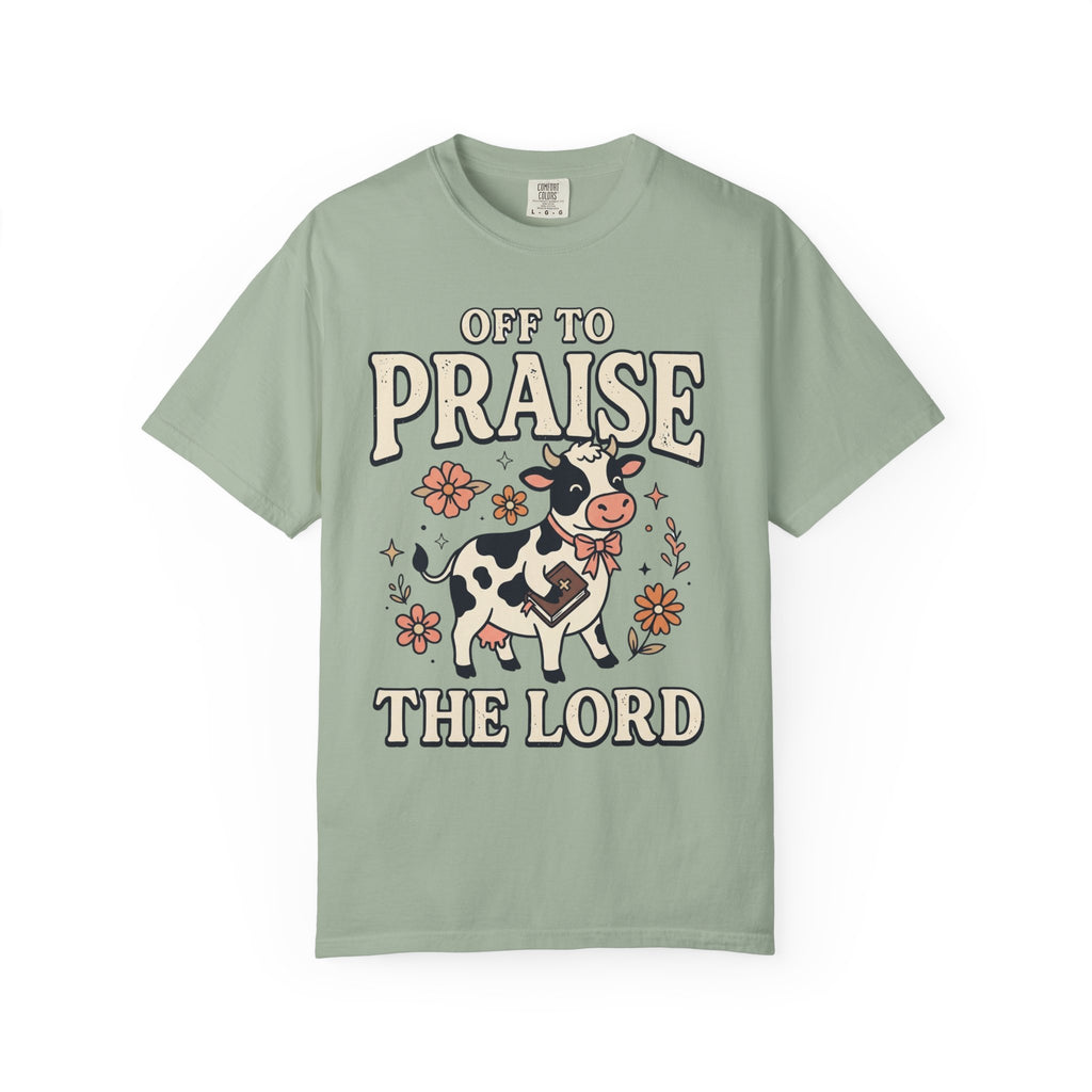 Comfort Colors Off to Praise the Lord Christian T-Shirt, Cute Cow Bible Tee, Floral Faith Graphic Shirt, Western Christian Gift