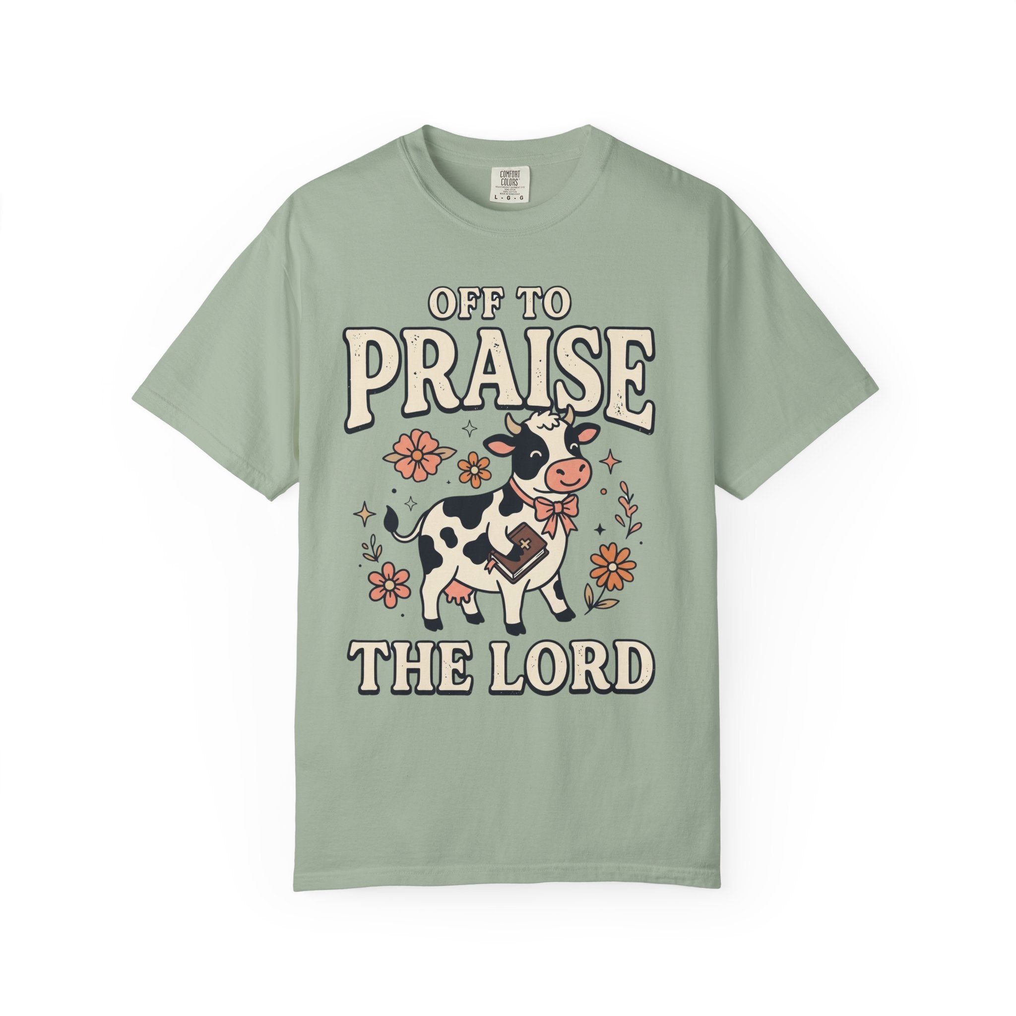Comfort Colors Off to Praise the Lord Christian T-Shirt, Cute Cow Bible Tee, Floral Faith Graphic Shirt, Western Christian Gift