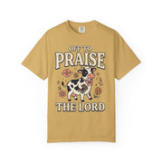 Comfort Colors Off to Praise the Lord Christian T-Shirt, Cute Cow Bible Tee, Floral Faith Graphic Shirt, Western Christian Gift