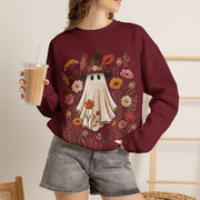 Cute Ghost Witch Fall Sweatshirt, Floral Halloween Crewneck Sweater, Boho Wildflower Spooky Season Pullover, Cozy Autumn Ghost Gift