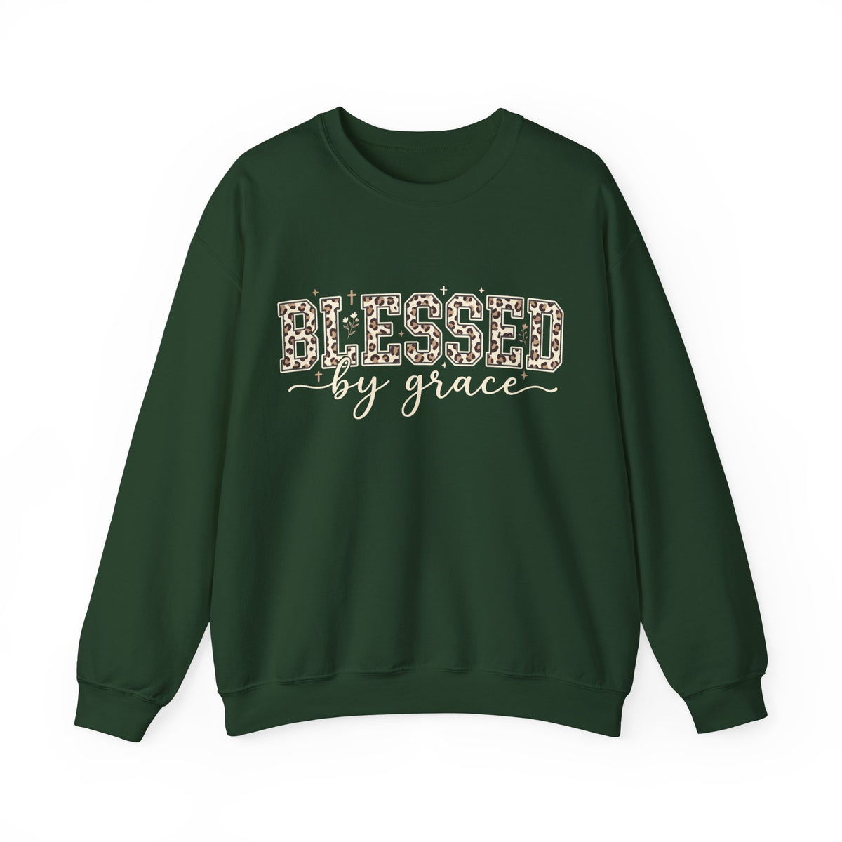 Blessed by Grace Christian Sweatshirt, Leopard Print Faith Crewneck, Western Christian Graphic Sweater, Religious Gift for Her