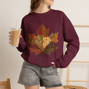Patchwork Maple Leaf Fall Sweatshirt, Quilted Autumn Leaf Crewneck Sweater, Vintage Floral Plaid Thanksgiving Pullover, Cozy Fall Gift