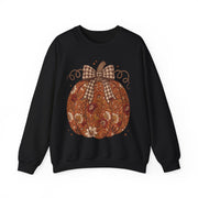 Floral Pumpkin Bow Fall Sweatshirt, Vintage Autumn Pumpkin Crewneck, Coquette Plaid Bow Sweater, Thanksgiving Fall Gift