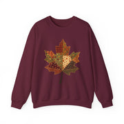 Patchwork Maple Leaf Fall Sweatshirt, Quilted Autumn Leaf Crewneck Sweater, Vintage Floral Plaid Thanksgiving Pullover, Cozy Fall Gift