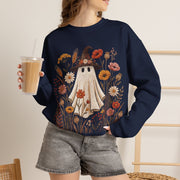 Cute Ghost Witch Fall Sweatshirt, Floral Halloween Crewneck Sweater, Boho Wildflower Spooky Season Pullover, Cozy Autumn Ghost Gift