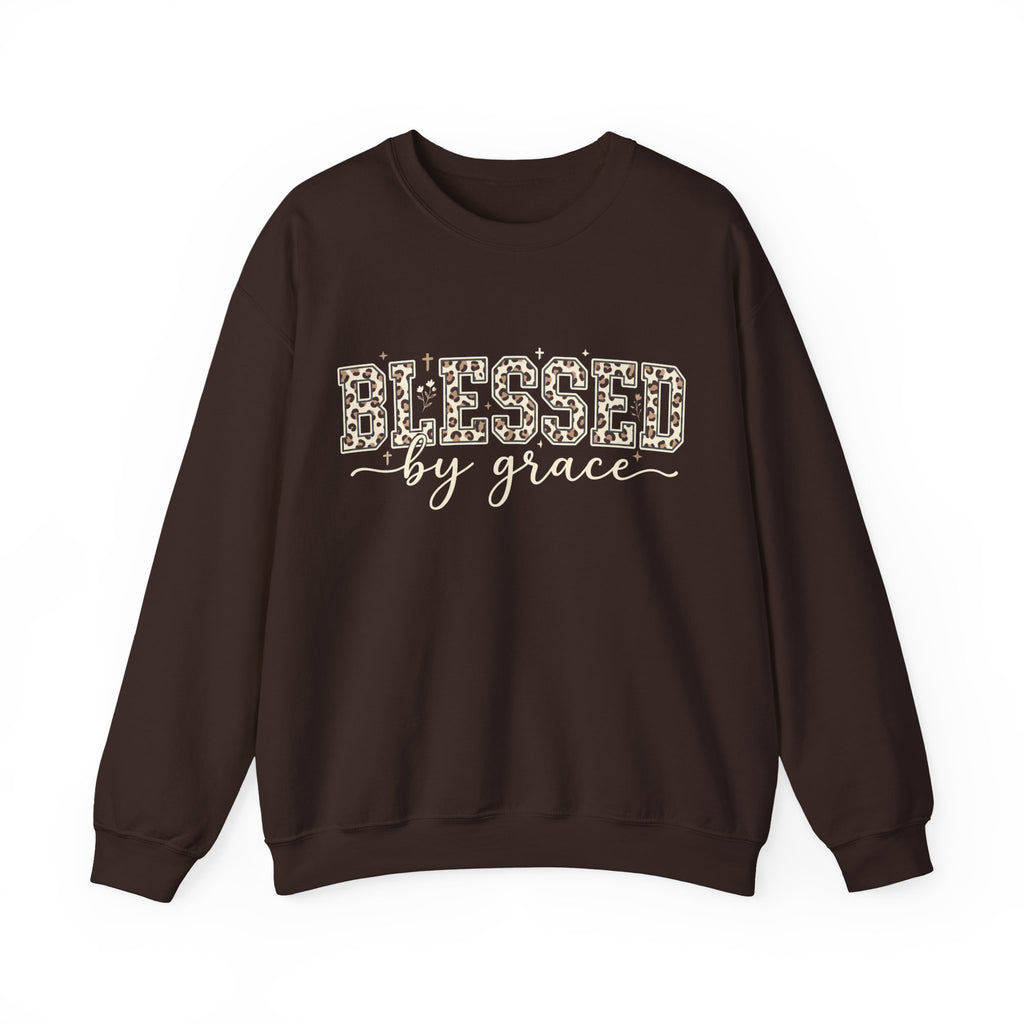 Blessed by Grace Christian Sweatshirt, Leopard Print Faith Crewneck, Western Christian Graphic Sweater, Religious Gift for Her