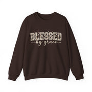 Blessed by Grace Christian Sweatshirt, Leopard Print Faith Crewneck, Western Christian Graphic Sweater, Religious Gift for Her