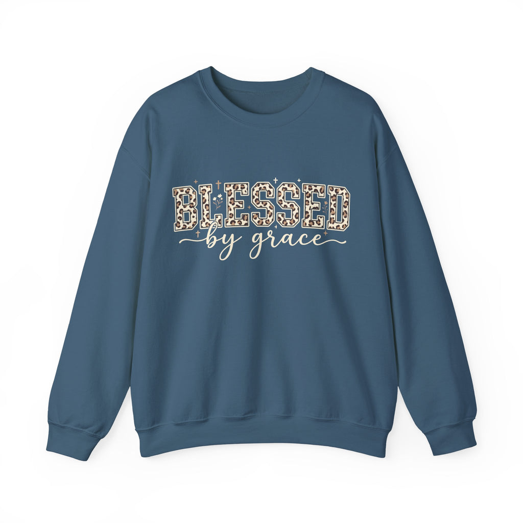 Blessed by Grace Christian Sweatshirt, Leopard Print Faith Crewneck, Western Christian Graphic Sweater, Religious Gift for Her