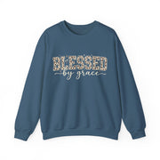 Blessed by Grace Christian Sweatshirt, Leopard Print Faith Crewneck, Western Christian Graphic Sweater, Religious Gift for Her