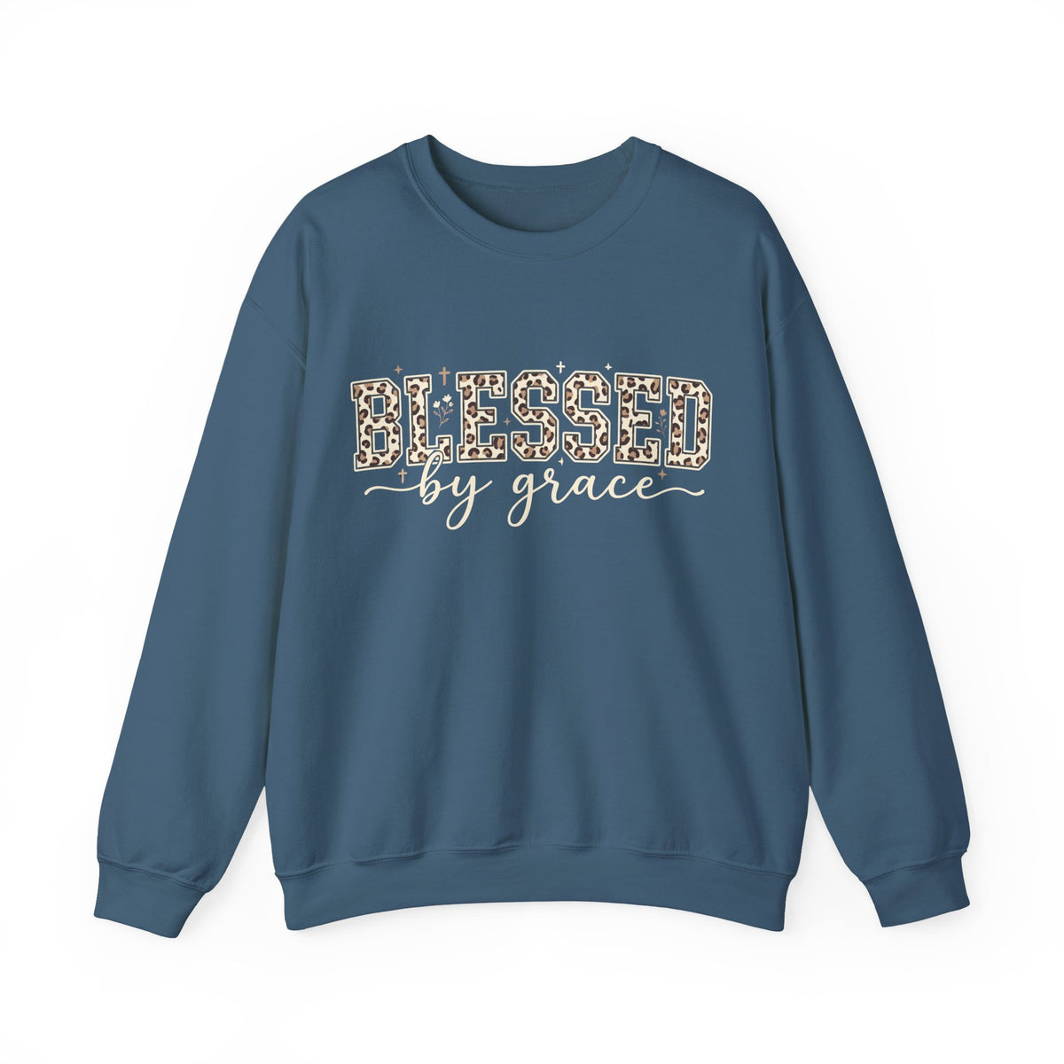 Blessed by Grace Christian Sweatshirt, Leopard Print Faith Crewneck, Western Christian Graphic Sweater, Religious Gift for Her