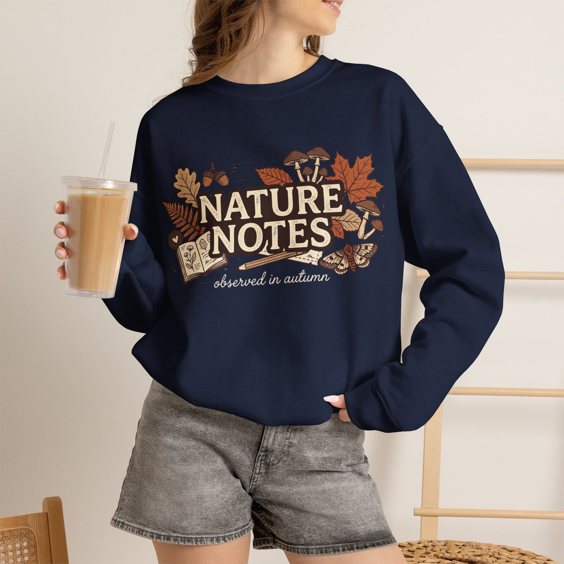 Nature Notes Fall Sweatshirt, Autumn Botanical Crewneck Sweater, Vintage Mushroom Leaves Moth Graphic Pullover, Cozy Nature Lover Gift