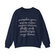 Pumpkin Spice Cozy Fall Sweatshirt, Warm Cider Autumn Crewneck, Fluffy Socks Candlelight Sweater, Cozy Season Fall Pullover