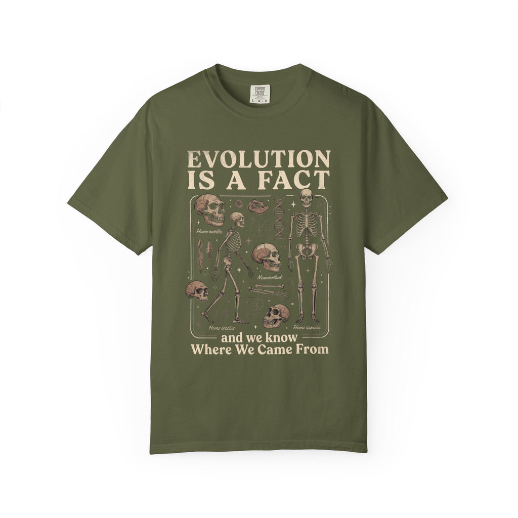 Comfort Colors Evolution Is a Fact T-Shirt, Human Evolution Skeleton Graphic Tee, Science Biology Anatomy Shirt, Biology Teacher Gift