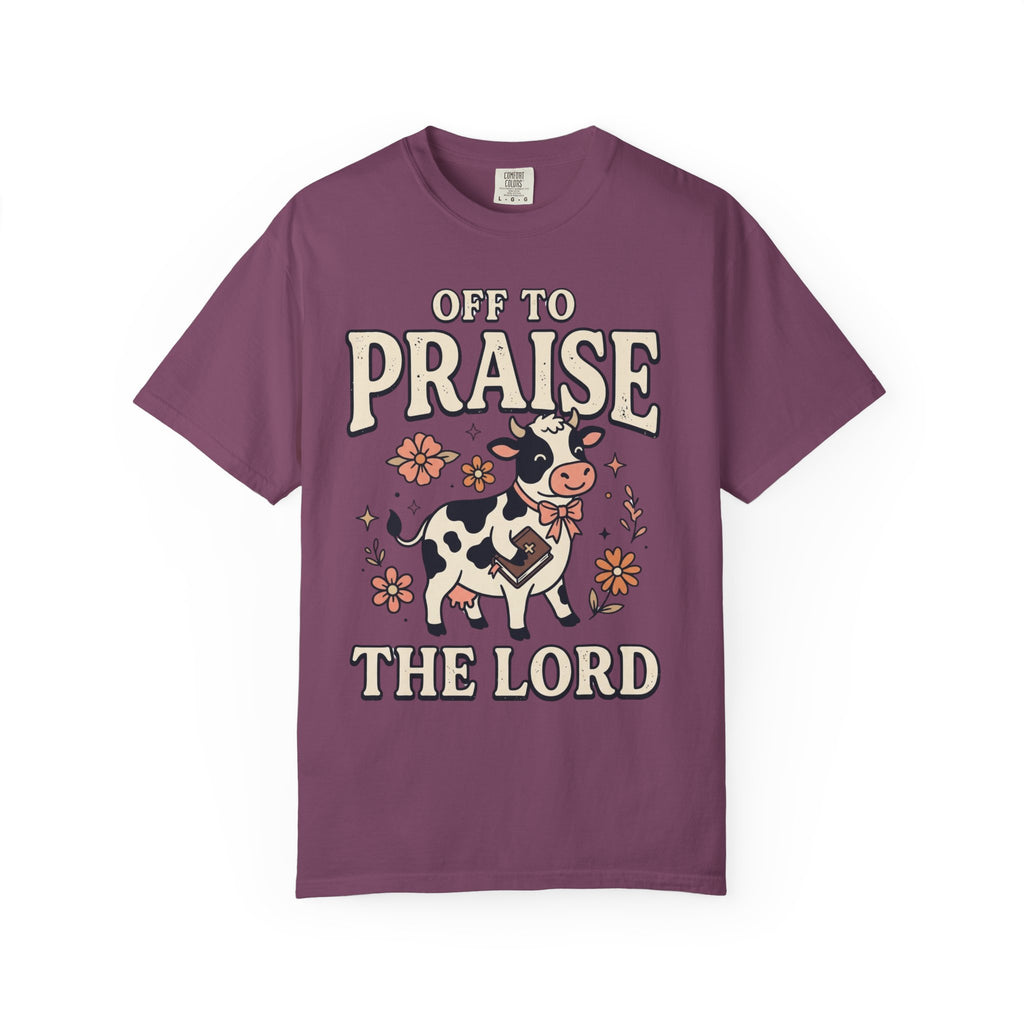 Comfort Colors Off to Praise the Lord Christian T-Shirt, Cute Cow Bible Tee, Floral Faith Graphic Shirt, Western Christian Gift