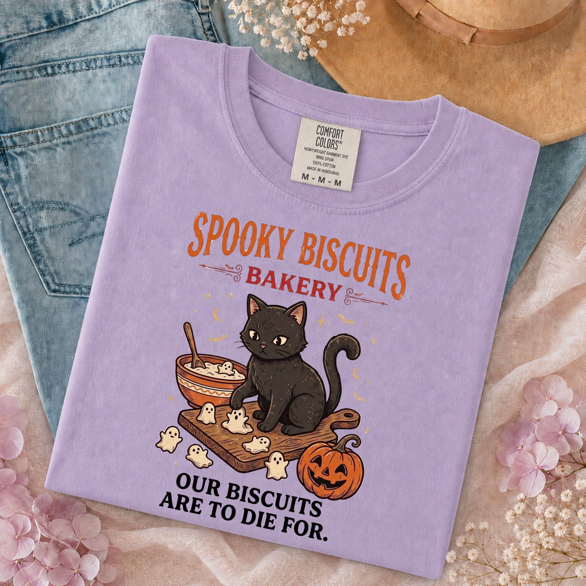 Comfort Colors shirt, black cat Halloween shirt, spooky bakery tee, pumpkin fall shirt, baking T-shirt, and cat lover gift