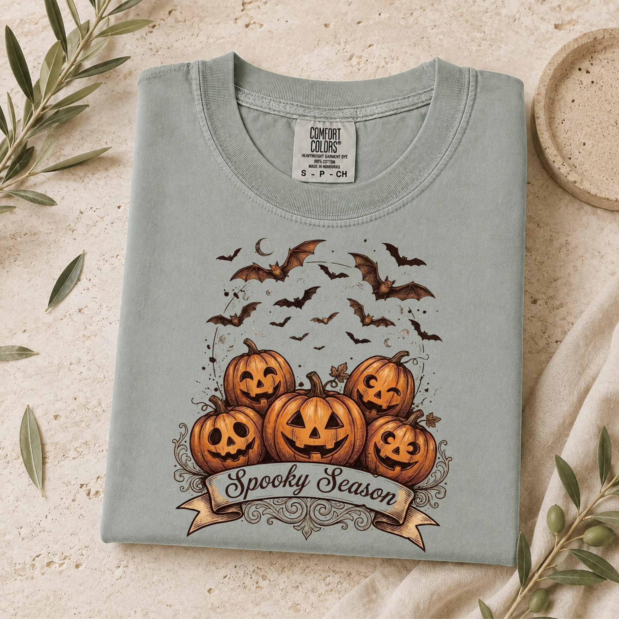 Comfort Colors Spooky Season Pumpkins Halloween Shirt, Vintage Jack O’ Lantern T-Shirt, Bats and Moon Fall Graphic Tee, Pumpkin Lover Halloween Gift