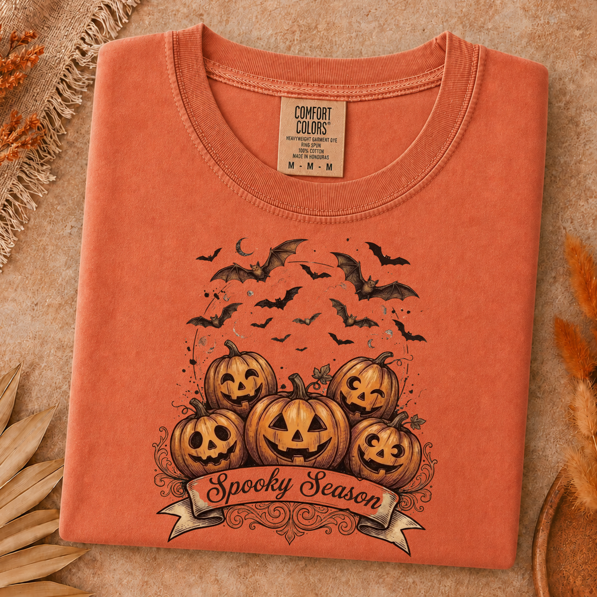 Comfort Colors Spooky Season Pumpkins Halloween Shirt, Vintage Jack O’ Lantern T-Shirt, Bats and Moon Fall Graphic Tee, Pumpkin Lover Halloween Gift