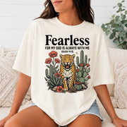 Fearless Christian Comfort Colors T-Shirt, Isaiah 41:10 Bible Verse Tee, Faith Leopard Cactus Shirt, God Is Always With Me Gift