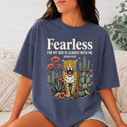 Fearless Christian Comfort Colors T-Shirt, Isaiah 41:10 Bible Verse Tee, Faith Leopard Cactus Shirt, God Is Always With Me Gift