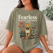 Fearless Christian Comfort Colors T-Shirt, Isaiah 41:10 Bible Verse Tee, Faith Leopard Cactus Shirt, God Is Always With Me Gift
