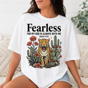 Fearless Christian Comfort Colors T-Shirt, Isaiah 41:10 Bible Verse Tee, Faith Leopard Cactus Shirt, God Is Always With Me Gift