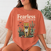 Fearless Christian Comfort Colors T-Shirt, Isaiah 41:10 Bible Verse Tee, Faith Leopard Cactus Shirt, God Is Always With Me Gift