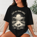 Comfort Colors Cast All Your Cares on the Lord Christian T-Shirt, 1 Peter 5:7 Bible Verse Tee, Mountain Fishing Faith Shirt, Christian Gift
