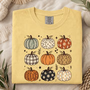 Comfort Colors Fall Pumpkin T-Shirt, Cute Autumn Pumpkin Graphic Tee, Boho Floral Plaid Pumpkin Shirt, Thanksgiving Fall Season Gift