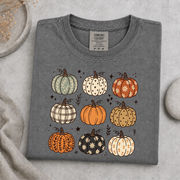 Comfort Colors Fall Pumpkin T-Shirt, Cute Autumn Pumpkin Graphic Tee, Boho Floral Plaid Pumpkin Shirt, Thanksgiving Fall Season Gift