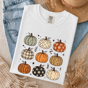 Comfort Colors Fall Pumpkin T-Shirt, Cute Autumn Pumpkin Graphic Tee, Boho Floral Plaid Pumpkin Shirt, Thanksgiving Fall Season Gift