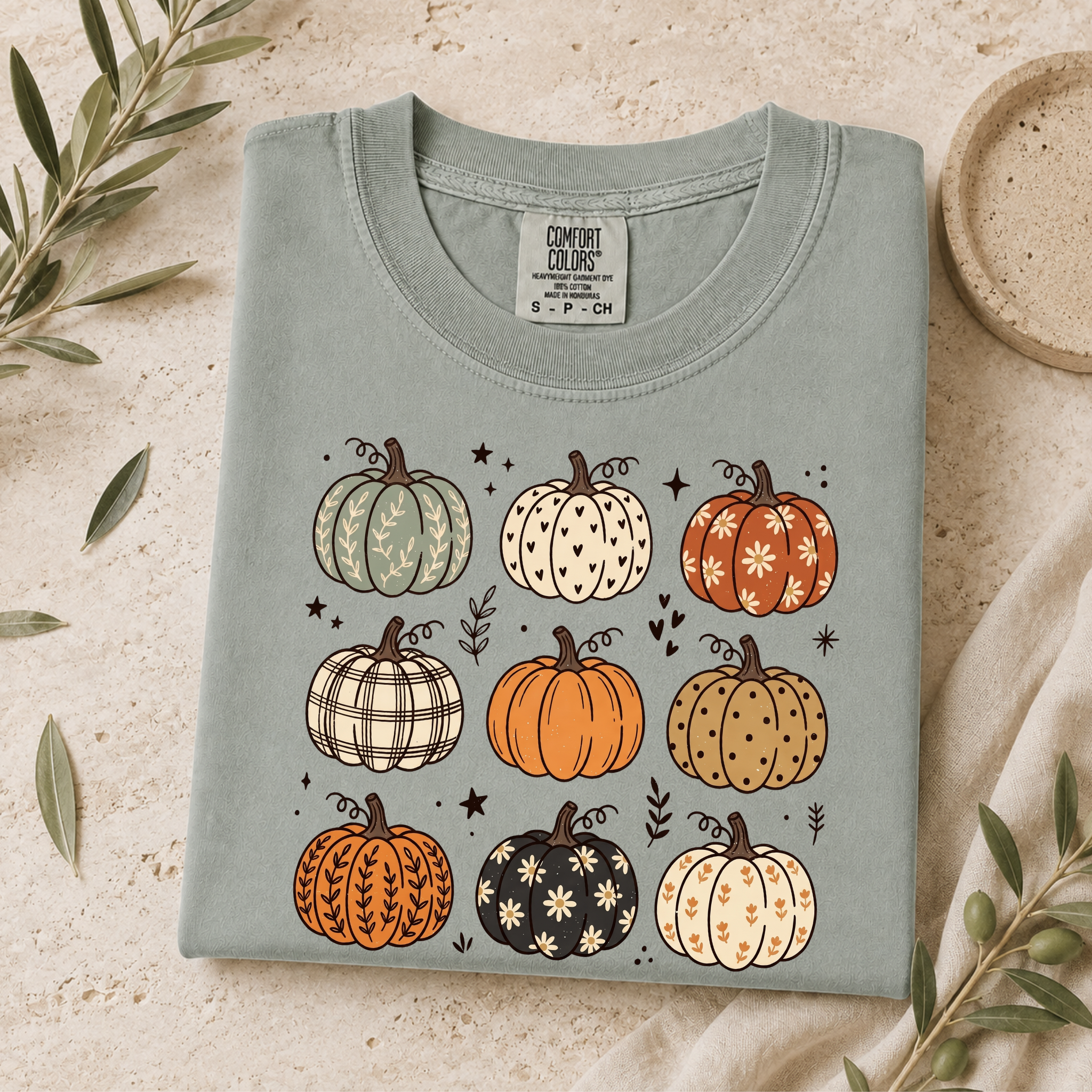 Comfort Colors Fall Pumpkin T-Shirt, Cute Autumn Pumpkin Graphic Tee, Boho Floral Plaid Pumpkin Shirt, Thanksgiving Fall Season Gift